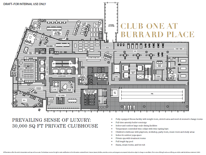 Club One at Burrard Place is on the 7th floor and features an impressive amenities area for exclusive resident use only.