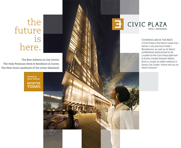 The newest rendering for the landmark 3 Civic Plaza Surrey City Centre tower.