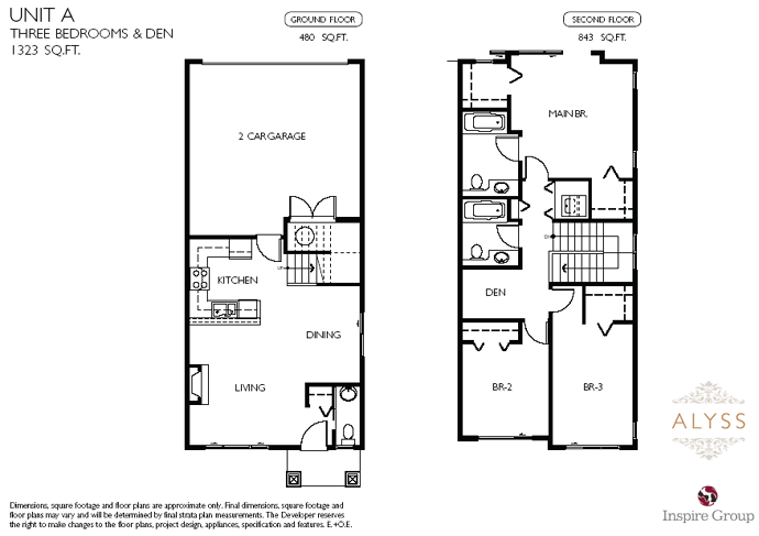 A three bedroom Richmond Alyss Townhouse floor plan.
