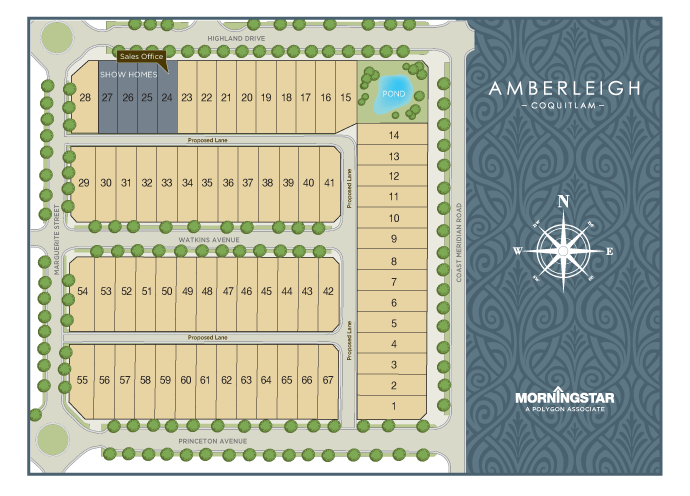 The Site Plan at the Amberleigh Coquitlam detached home community on Burke Mountain.