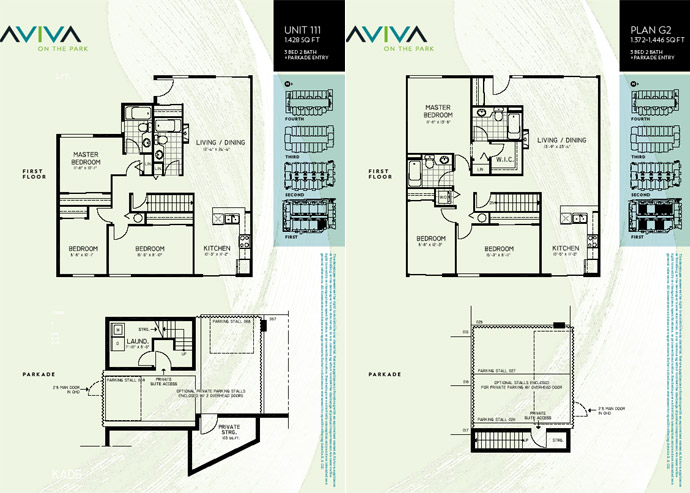 Sample garden flats floor plans at the new Aviva condos.