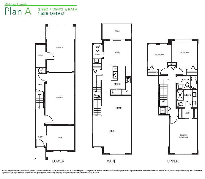Floor Plan A at the preconstruction Surrey Bishop Creek Townhouses in Guildford Town Centre community.