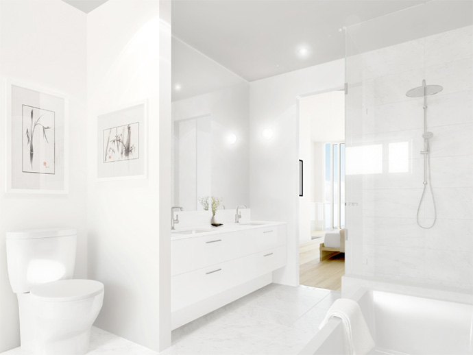 The exceptional bathroom finishes at the Blanc Vancouver Westside townhouses.