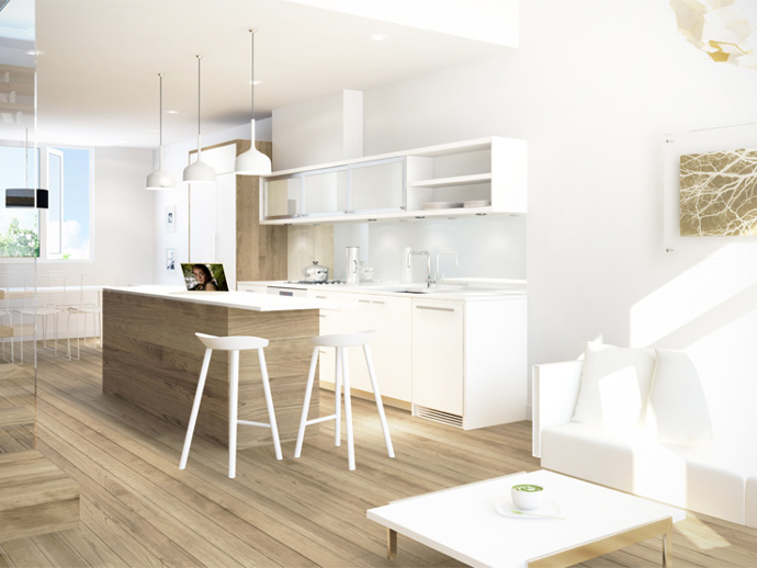 Spectacular minimalist and chef inspired kitchens at BLANC Modern Kitsilano Vancouver real estate development.