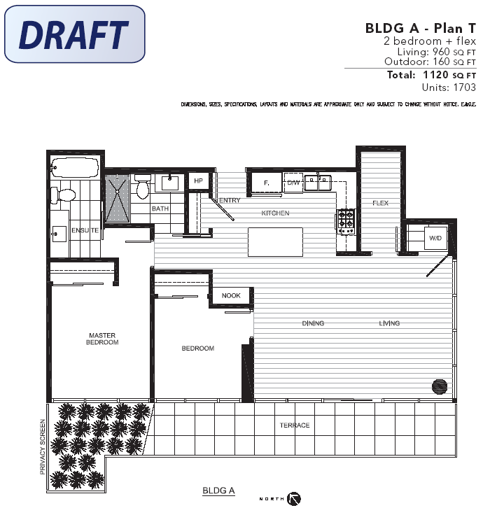 2 bedroom and den layout in this Southeast False Creek real estate development project.