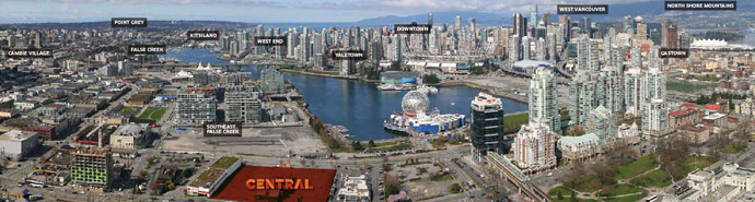 Great panoramic views from your own Southeast False Creek home.