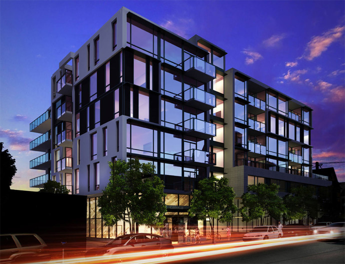 The first rendering released by the developer at the Mount Pleasant Vancouver Collection 45 condo building.