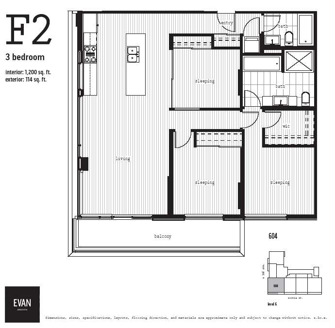 Very large 3 bedroom Vancouver EVAN Penthouse floor plan
