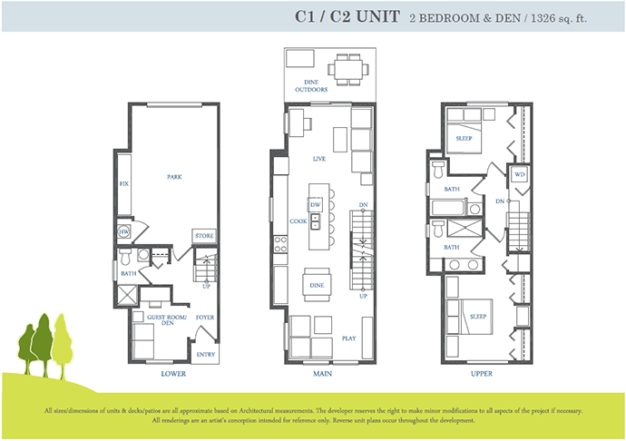 Floorplan C at The Surrey Grove townhouse project in Panorama district.