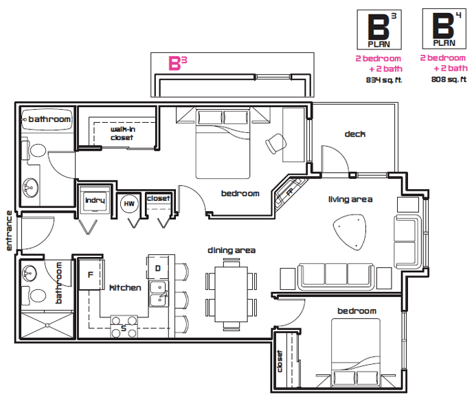 Surrey condo floor plan in two bedroom configuration at The Hub Condos.