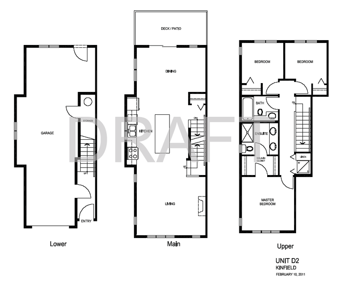 Draft floorplan at Kinfield Abbotsford Townhomes in Westerleigh community.