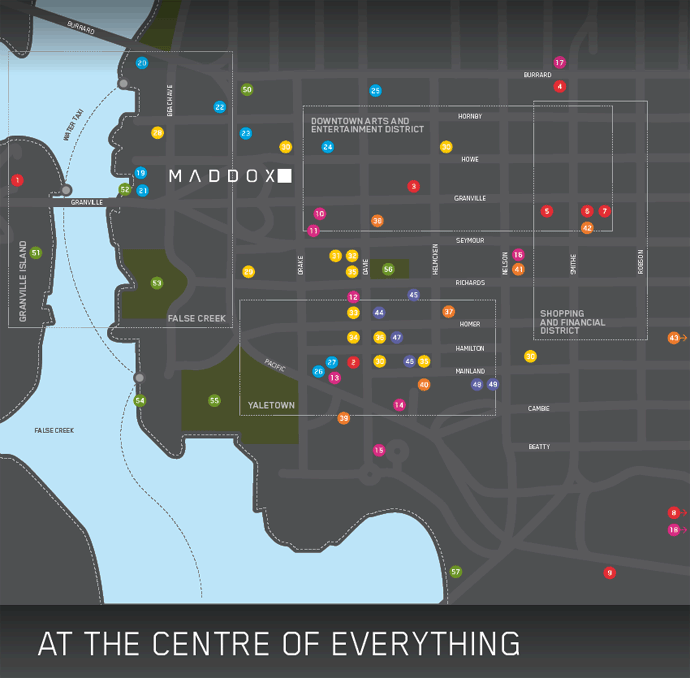 Map of the Yaletown Vancouver real estate district.