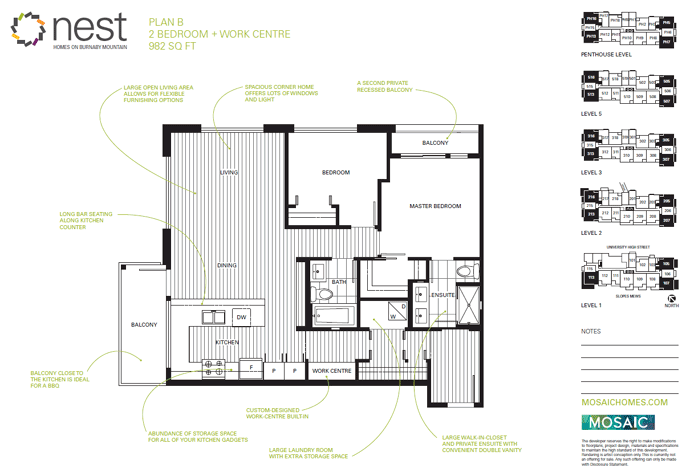 Sample 2 bedroom UniverCity SFU Nest Burnaby floorplan.