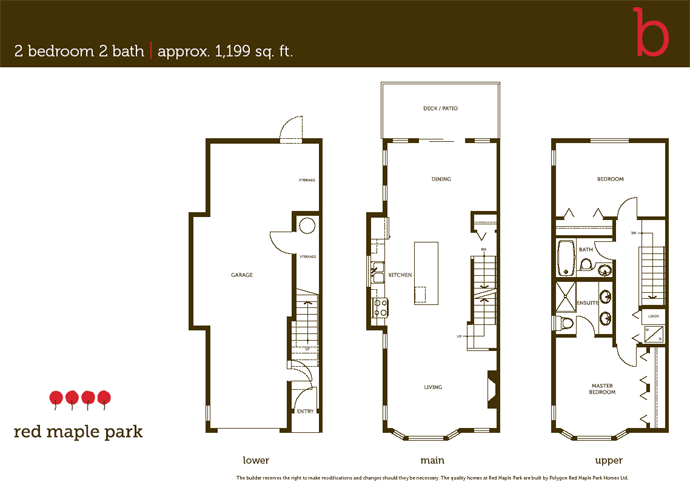 Two bedroom Langley floorplan at Red Maple Park townhouses.