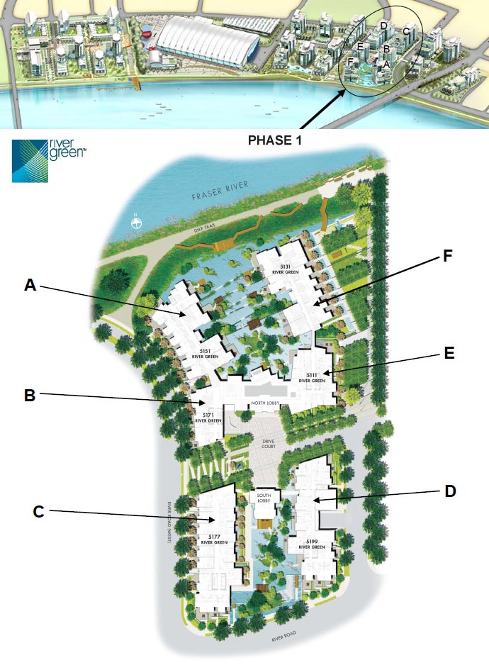 Waterfront Richmond real estate River Green Phase 1 condos site plan.