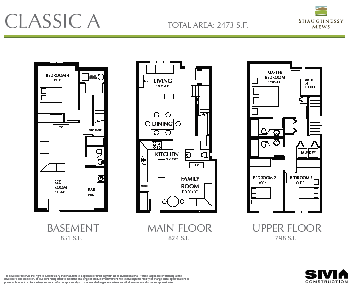 Traditional classic floor plan at Shaughnessy Mews Langley Yorkson real estate district.