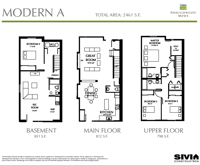 Modern open concept rowhome layout.
