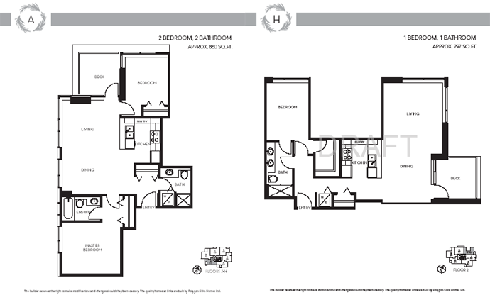 Large one & two bedroom UBC Vancouver Sitka floor plans for homebuyers to choose from.