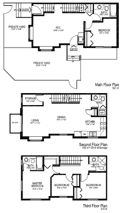 The family sized executive townhome floorplans here at Sunrise Views Townhouses on Semlin Drive.