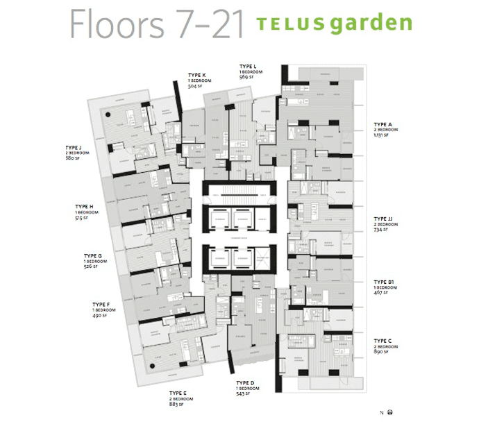 Floors seven through twenty one at the landmark Vancouver downtown condominium high-rise.