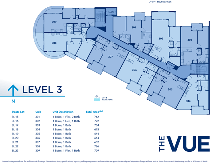 Level 3 floor plans at Marine Drive North Shore The VUE apartments.