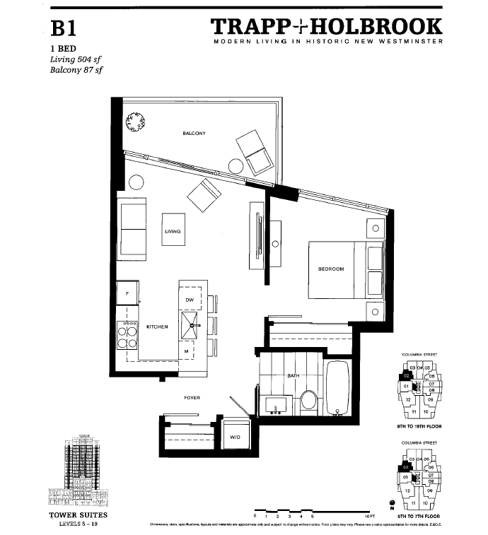 A 1 bedroom draft floor plan at Trapp+Holbrook New West condos for sale