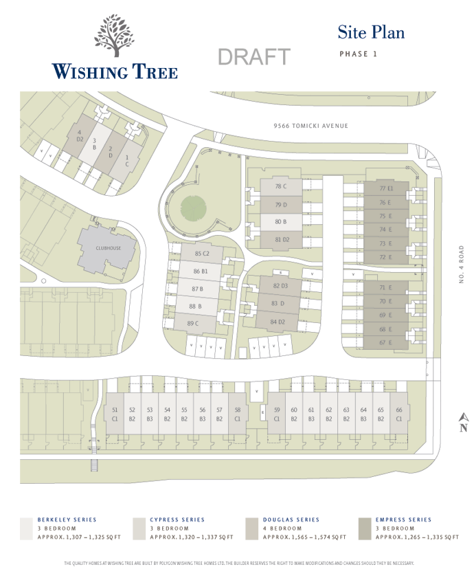 Siteplan for the Alexandra Gardens Richmond Wishing Tree townhome community.