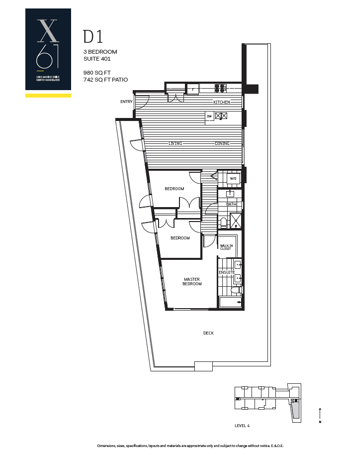 3 Bedroom North Shore x61 condo floor plan.