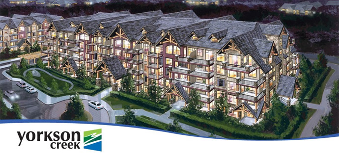 An artist rendering of the new Langley condos for sale at Yorkson Creek by Quadra Homes and HJ Properties.